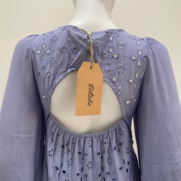 Listicle Misty Blue Maxi Dress NWT • Rayon Long Sleeve Boho Textured Embroidered - Picture 11 of 13